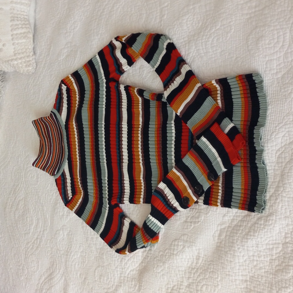 Anthropologie moth fitted ribbed stripped retro turtleneck sweater